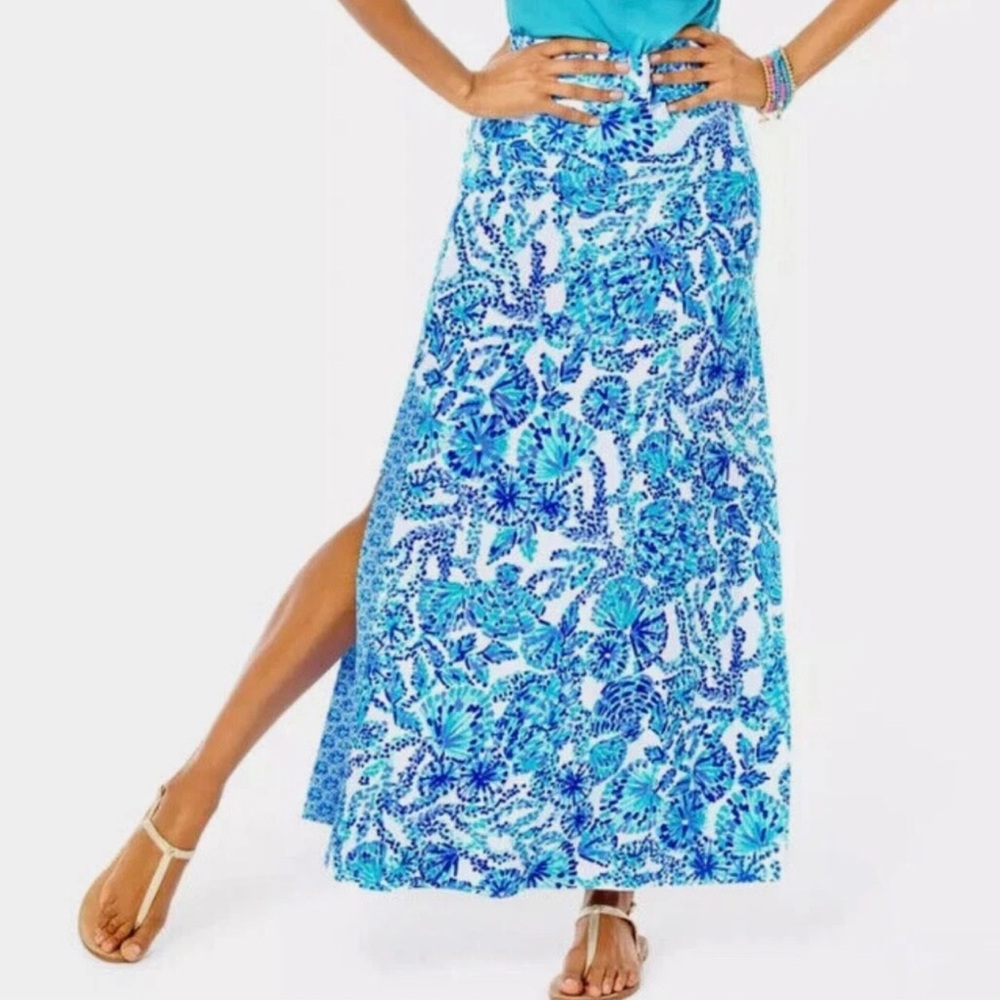 Lilly Pulitzer Adea Maxi Skirt Turquoise Oasis Shell Me You Love Me XS